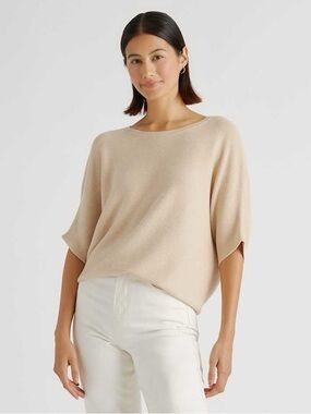 Quince Lightweight Cotton Cashmere Link-Stitch Dolman Sweater heather oatmeal
